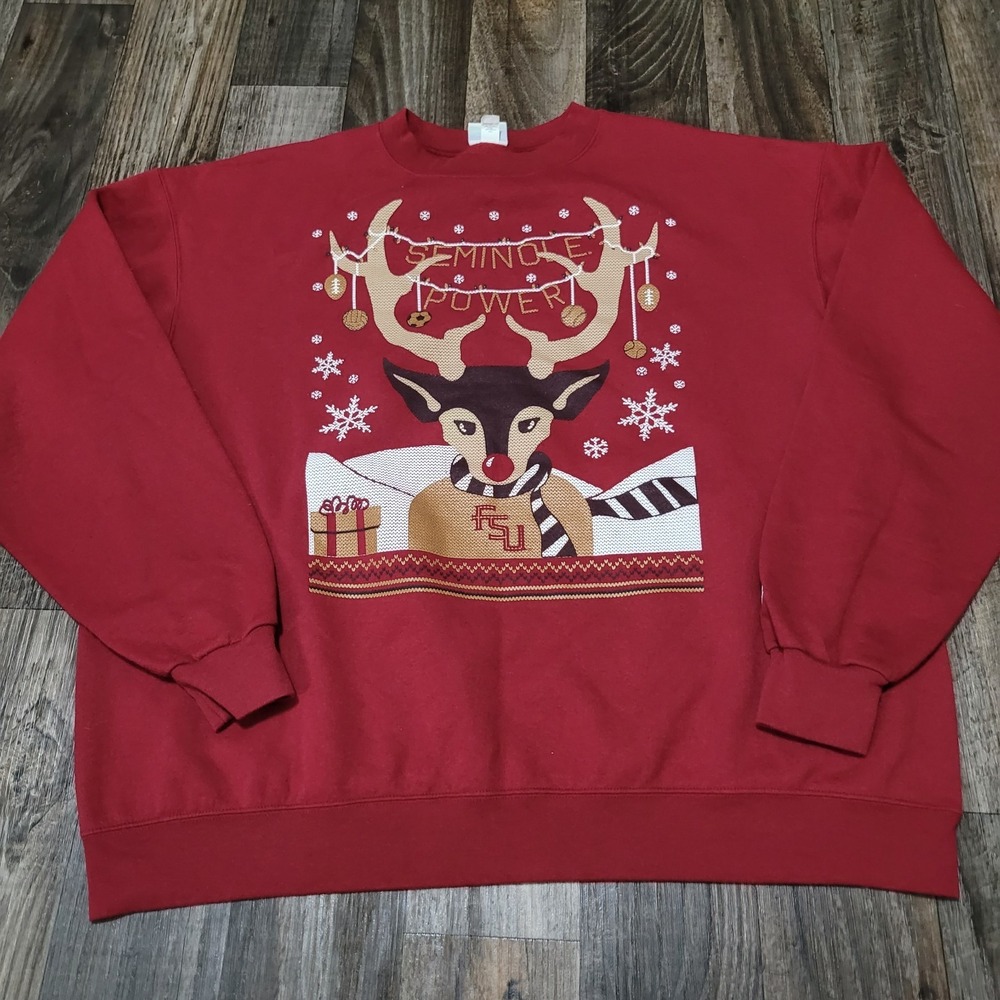 FSU Christmas Holiday Reindeer NCAA Sweatshirt Crewneck Size XXL Champion
